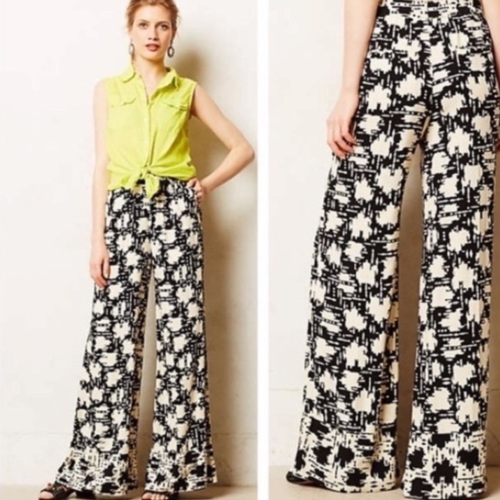 Anthropologie Lilka Wide Leg Pant Cream Black